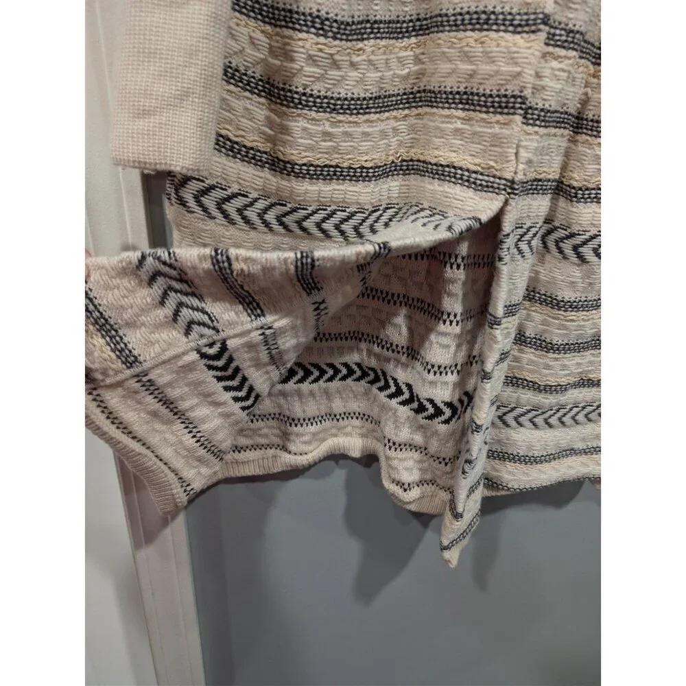 Tory Burch Jacquard Knit Wool Blend Sweater Coat Sz L Hook Eye Close Luxury FLAW